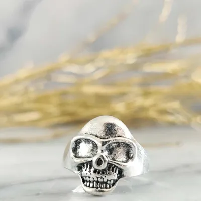 Bague Tête de Mort Acier Argenté Gothique Grunge Rock | Taille 57 - 18,1 mm Neuf Unisexe